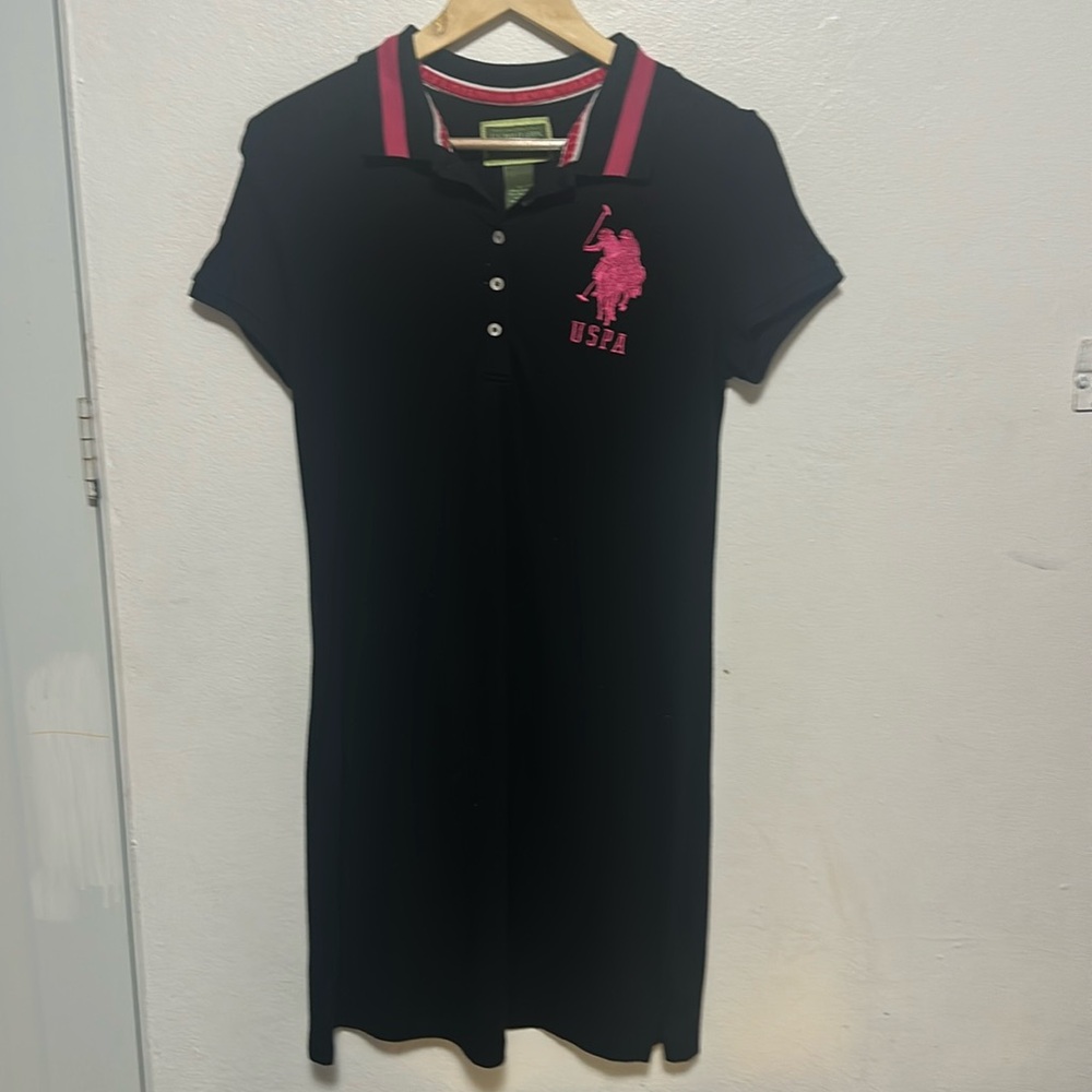 Vintage U.S. Polo Assn. Black and Pink Casual Polo Dress